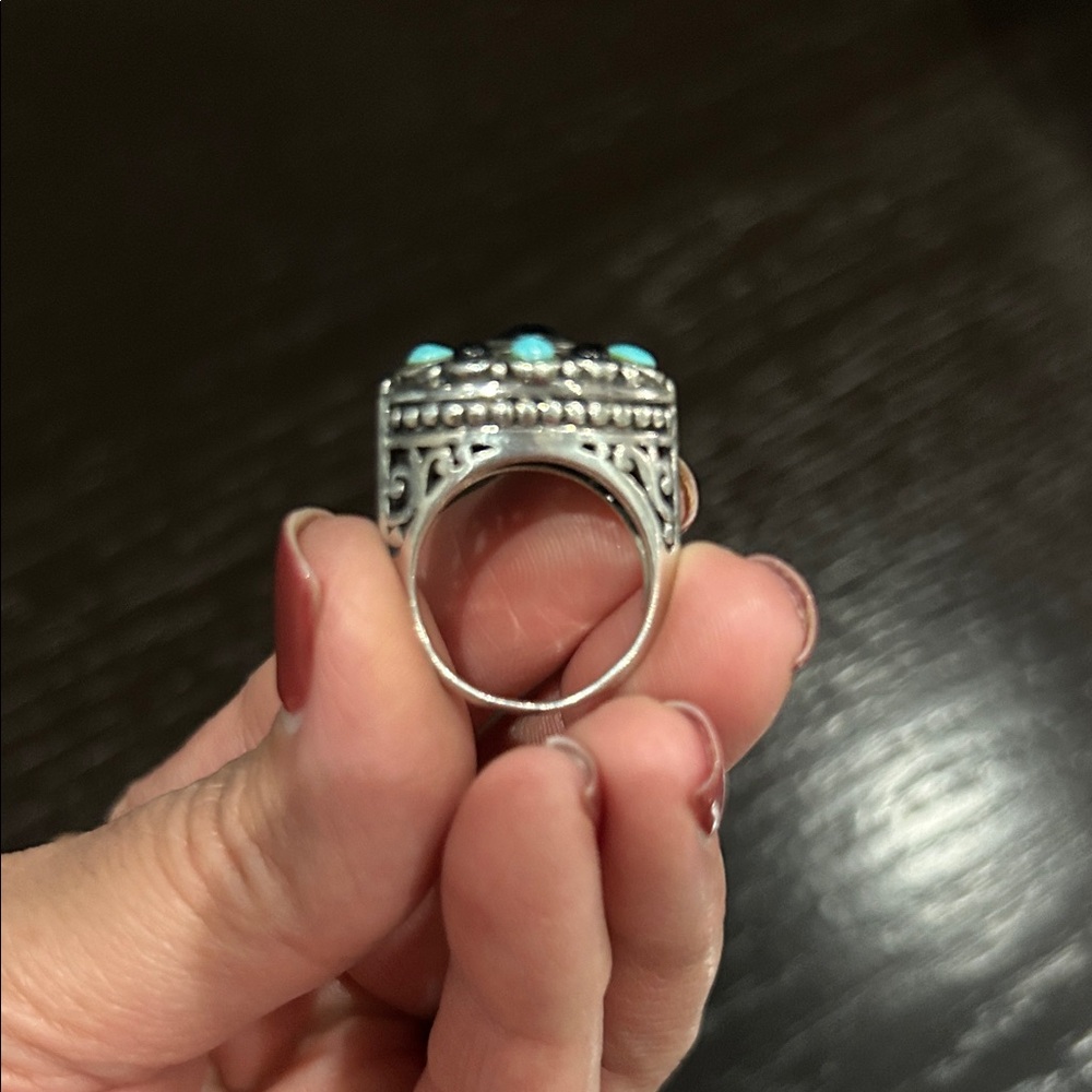 Sterling Silver Onyx and Turquoise Ring- Size 7 - Picture 4 of 5